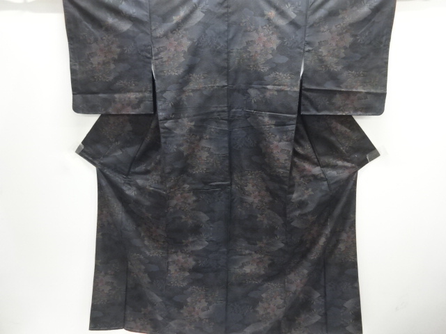 JAPANESE KIMONO / UNUSED / SILK / DORO OSHIMA TSUMUGI / WOVEN CLOUDS & FLORAL PLANTS